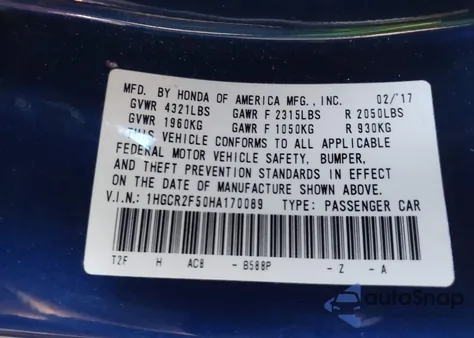 2017 Honda Accord Sport из США, поврежденный, VIN 1HGCR2F50HA170089